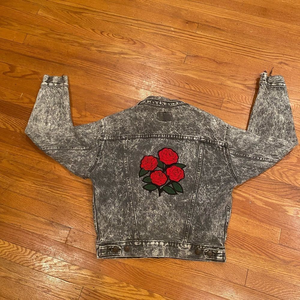 80s Vintage Levi’s 511 Distressed Acid Washed Black Jean Jacket, SZ Large - Picture 2 of 14